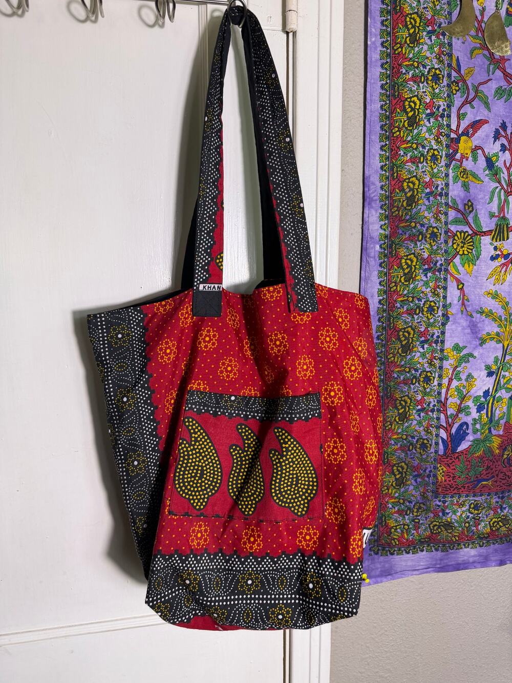 AWANA Global Bag Project African Print Tote Bag Red Black Handmade 14x10